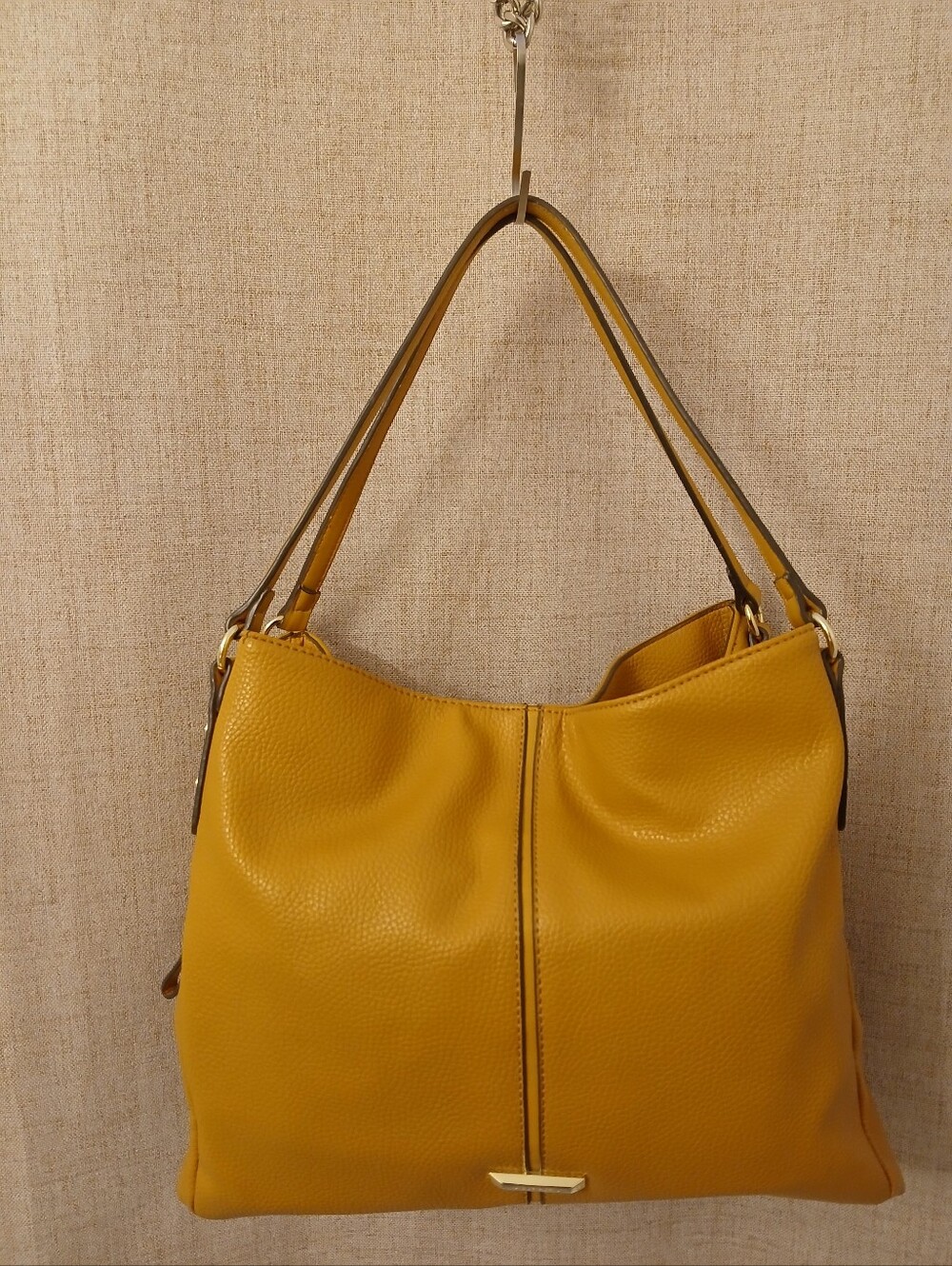 Anne Klein Pebbled Leather Shoulder Bag in Yellow Mustard Vintage Y2K
